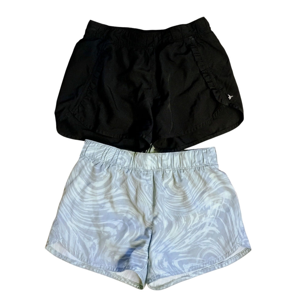 Girl's Old Navy Active Athletic Shorts Bundle - Black And Green Swirl - L 10/12